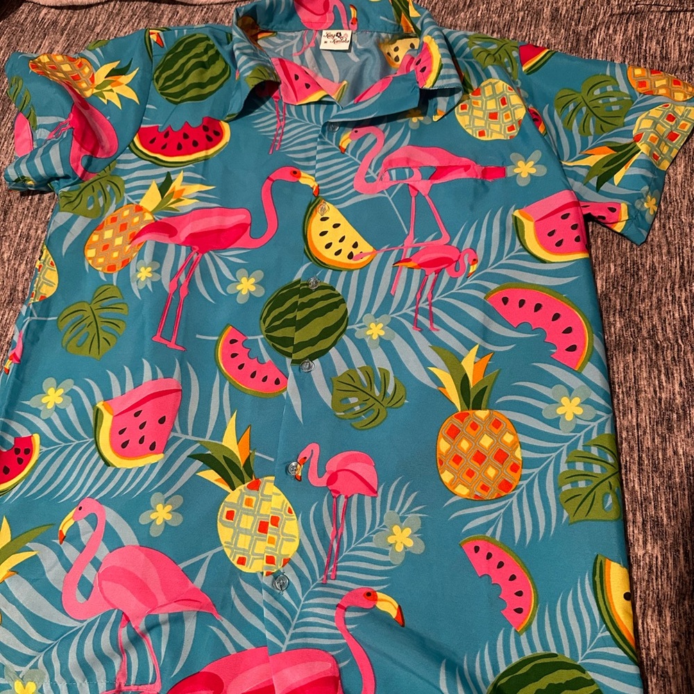 Men’s Blue Tropical Button Up